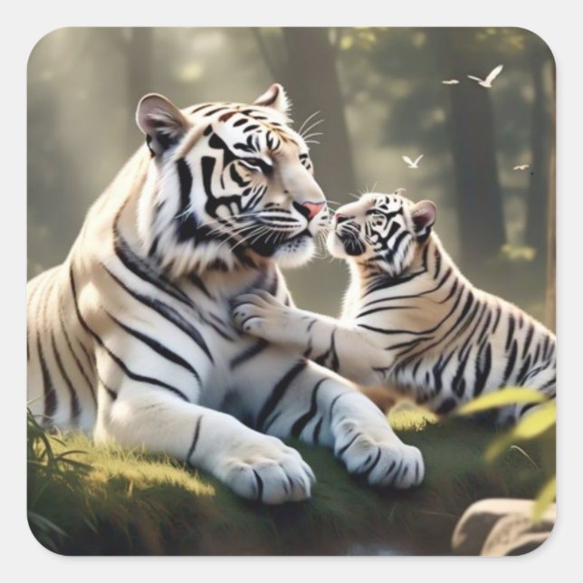 Carré Gentle White Tiger Sticker – Minimal & Elegant (Devant)