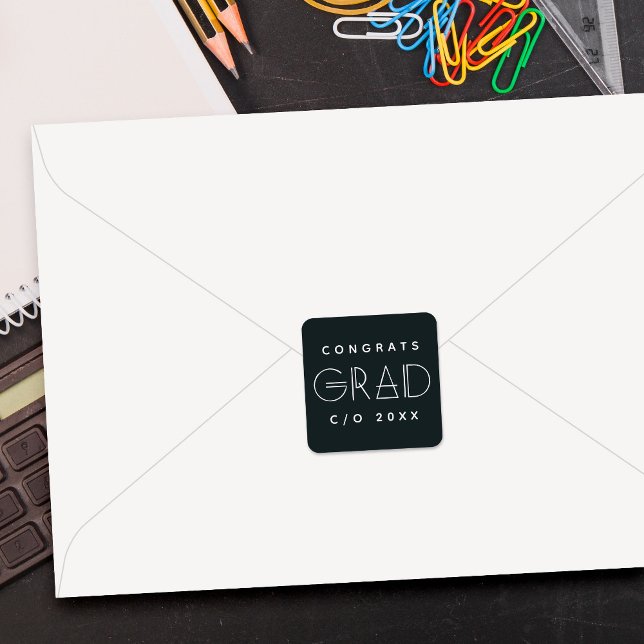 Carré Geo Grad Modern Typography Graduation Sticker (Créateur téléchargé)