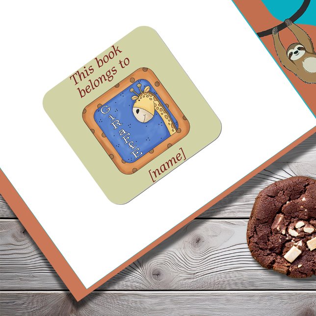 Carré Girafe Ce Livre Appartient À Sticker Plaque (Giraffe This Book Belongs To Bookplate Sticker)