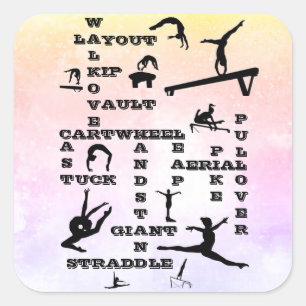 Carré Girls Gymnastique Mots-croisés Compétences Sticker