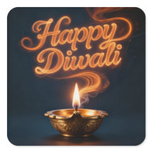 Glowing Happy Diwali Diya Sticker Design