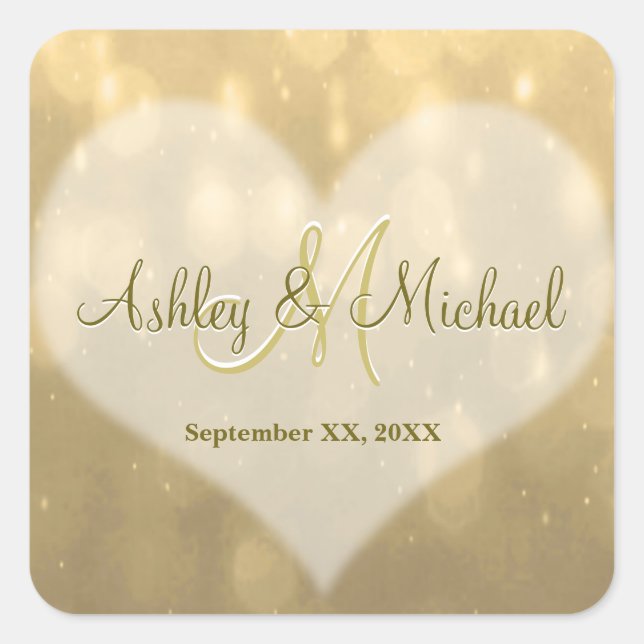 Carré Gold Bokeh | Sticker Monogram Mariage (Devant)