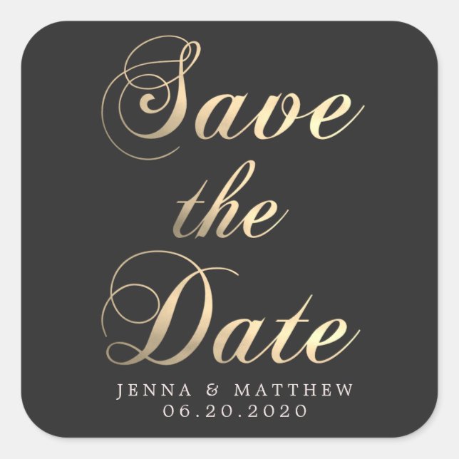 Carré Gold Calligraphy Enregistrer le sticker de date (Devant)