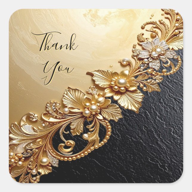 Carré Gold Floral Embellishments Sticker (Devant)