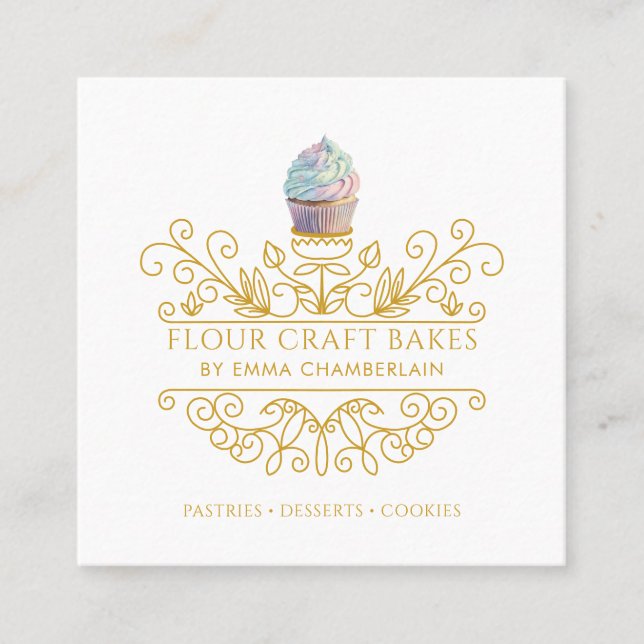Carré Gold Frame Bakery Baker's Logo Carte de visite (Devant)