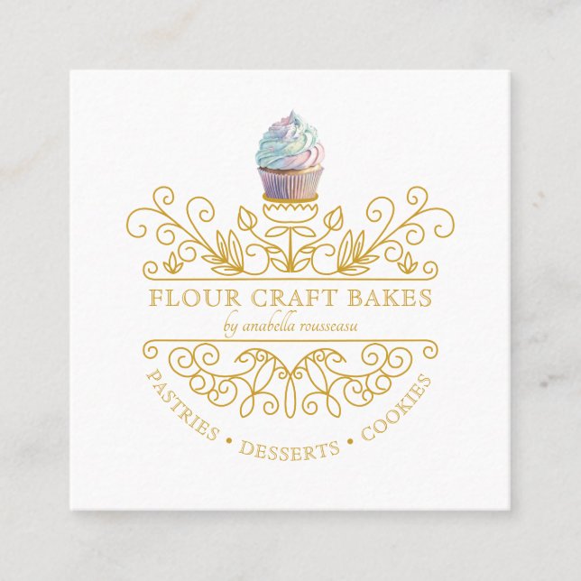 Carré Gold Frame Bakery Baker's Logo Carte de visite (Devant)