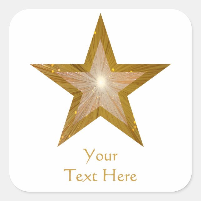 Carré Gold Star 'Your Text' sticker blanc (Devant)