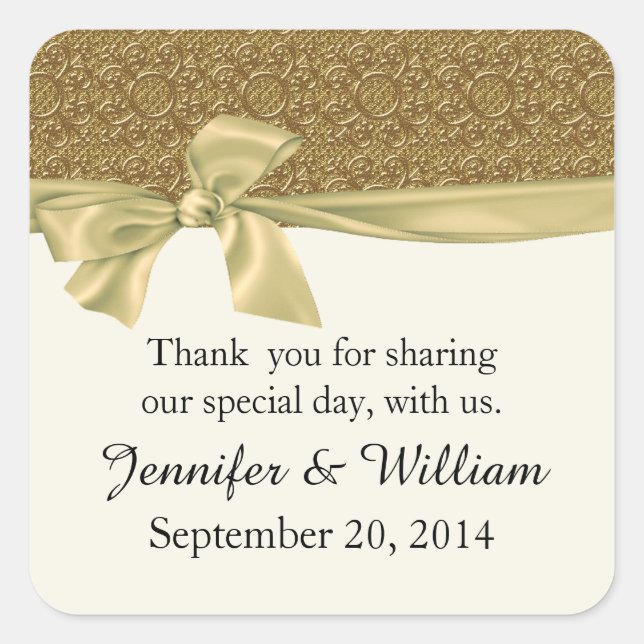 Carré Golden Elegance Custom Wedding Favor Sticker (Devant)