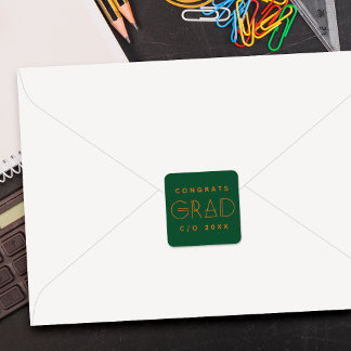 Carré Green Orange Grad Typography Graduation Sticker