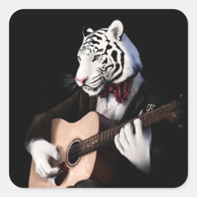 Carré Guitar Tiger – Playful Sticker Illustration (Devant)