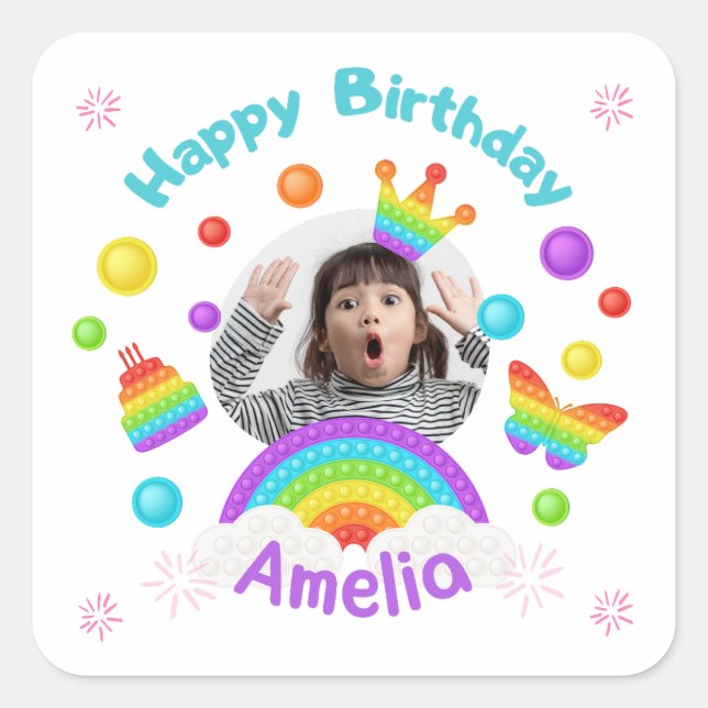 Carré happy birthday custom name kids sticker (Devant)