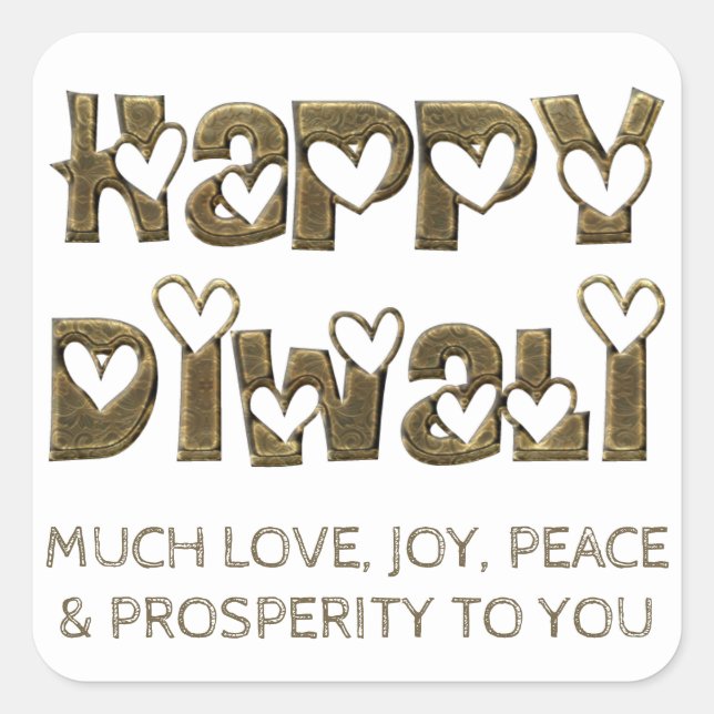 Carré Happy Diwali Greeting Hearts Typography Sticker (Devant)