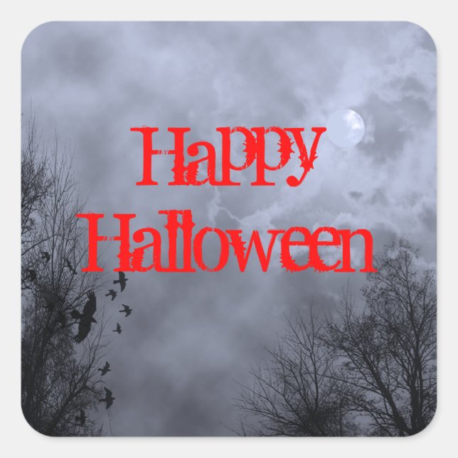 Carré Happy Halloween Haunted Moon Sticker (Devant)