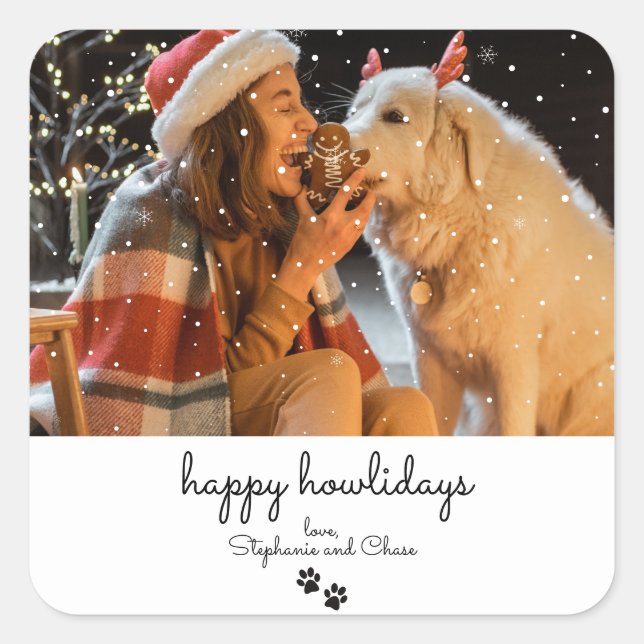 Carré Happy Howlidays Minimal Christmas Pet Sticker (Devant)