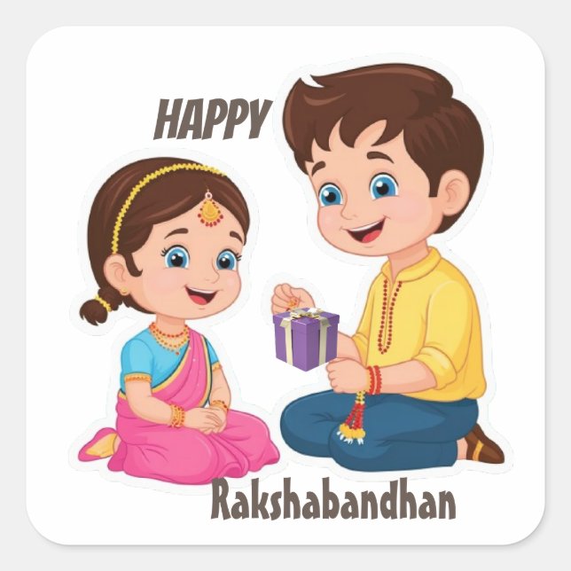 Carré Happy Rakshabandhan Sticker Celebrate Sibling Love (Devant)