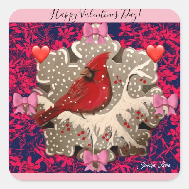 Carré Happy Valentine Cardinal Sticker (Devant)