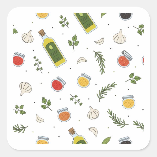 Carré Herbs and Spices Pattern Design Sticker (Devant)
