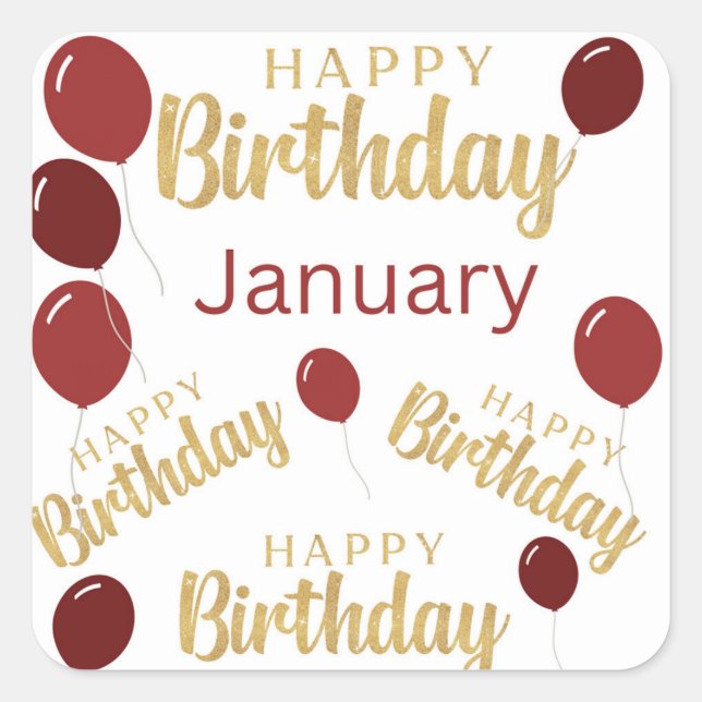 Carré heureux anniversaire Janvier anniversaire Sticker (Devant)