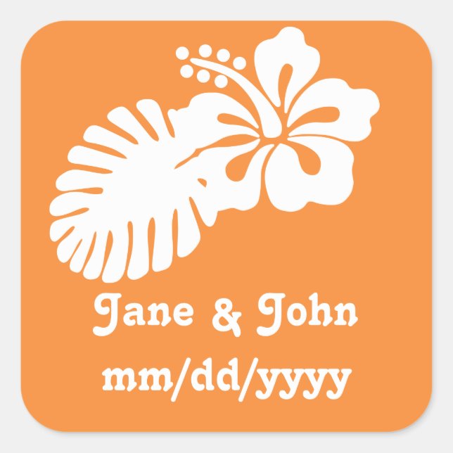Carré Hibiscus tropical en Sticker Orange (Devant)