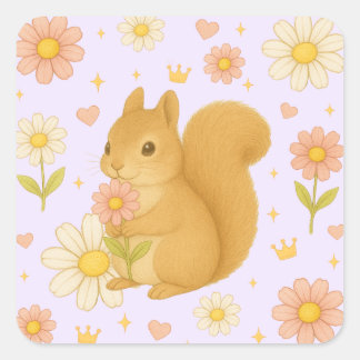 Carré HIMEKARI Floral Squirrel Sticker (Purple)