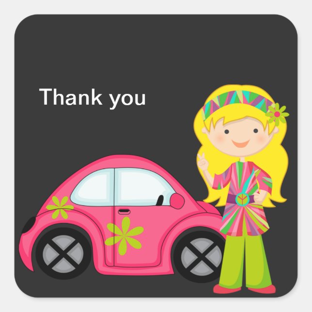 Carré Hippie fille avec Ho rose buggy Sticker (Devant)