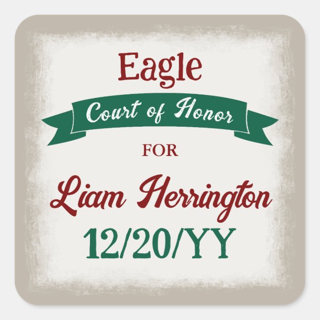 Carré Hunter Green, Burgundy Red Party Favor Sticker (Devant)