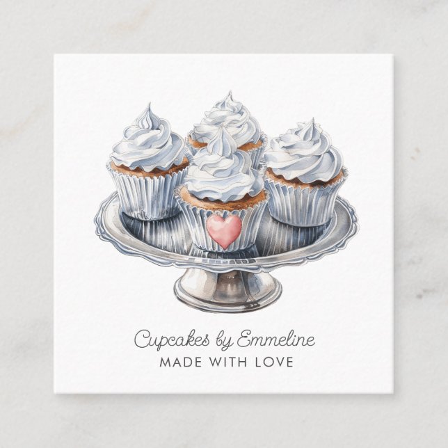 Carré Illustration Cupcake Baker Carte de visite (Devant)