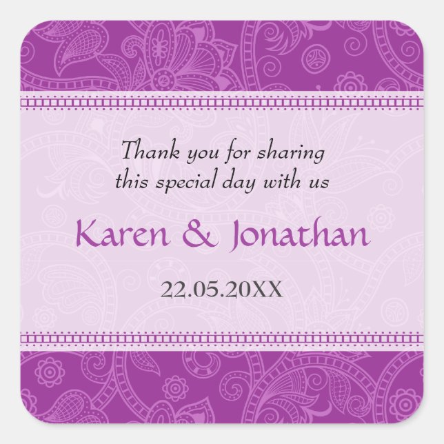 Carré Impression Paisley dans un Sticker Mariage Violet (Devant)