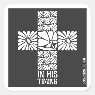 Carré In His Timing Christian Sticker Faith Cross Floral