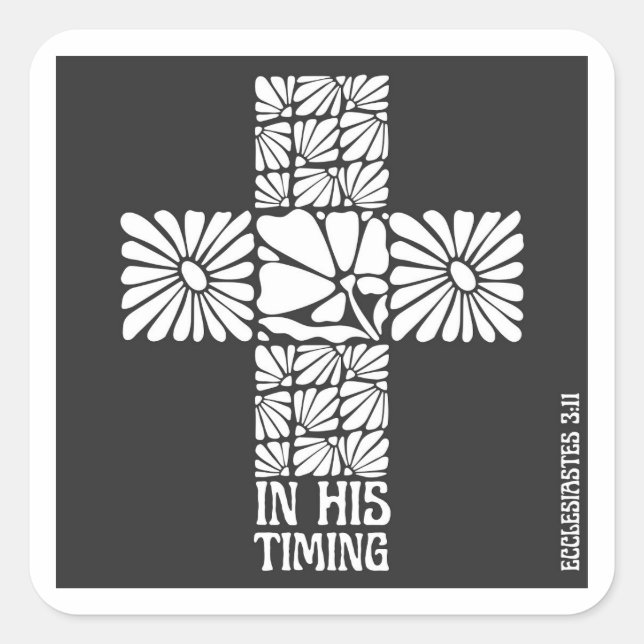 Carré In His Timing Christian Sticker Faith Cross Floral (Devant)