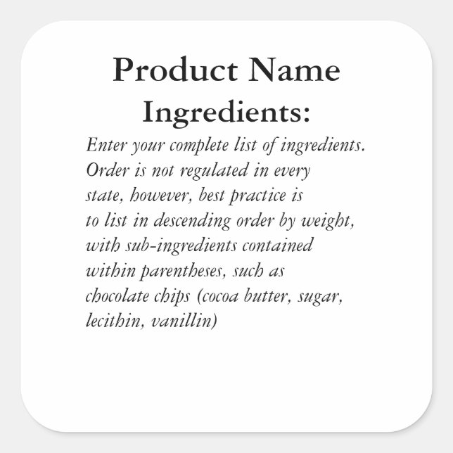Carré Ingrédients seulement Cottage Law Sticker Étiquett (Devant)