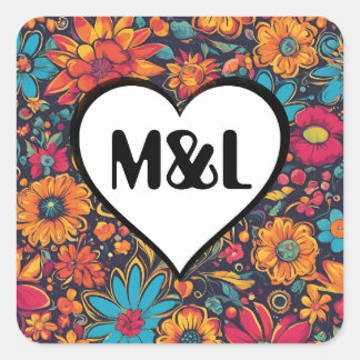 Carré Initiales de décor Mariage Sticker personnalisées