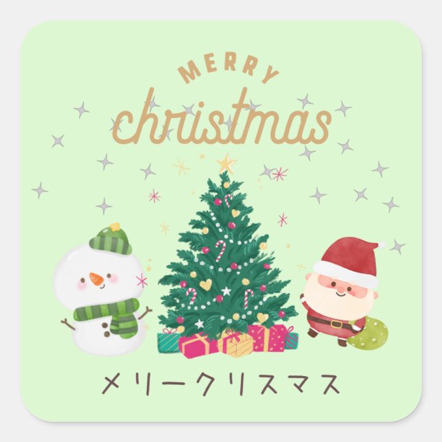 Carré Japanese kawaii sticker 【Santa GREEN】christmas (Devant)