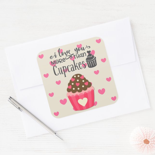 Carré Je T'Aime Plus Que Sticker Cupcakes (Enveloppe)