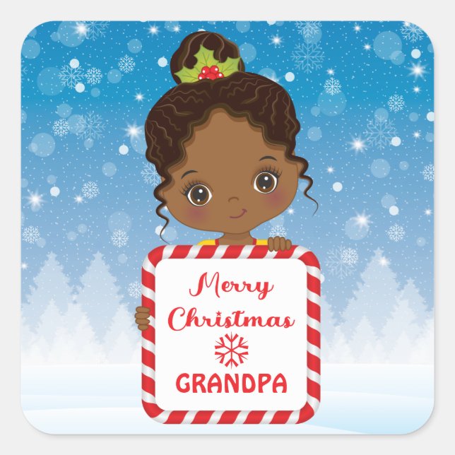 Carré Jote Black Girl tenant Candy Xmas Sticker cadre (Devant)