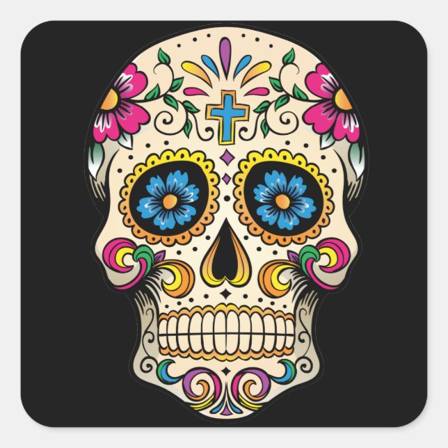 Carré Jour du crâne de sucre mort avec sticker croisé (Devant)