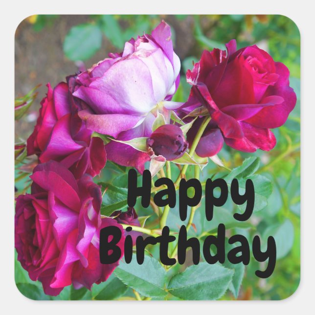 Carré Joyeux Anniversaire bleu sauvage Rose no 1 Sticker (Devant)