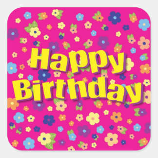 Carré Joyeux anniversaire en Sticker Flowers