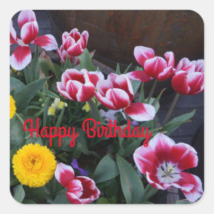 Carré Joyeux Anniversaire Fleurs de Printemps #4 Sticker
