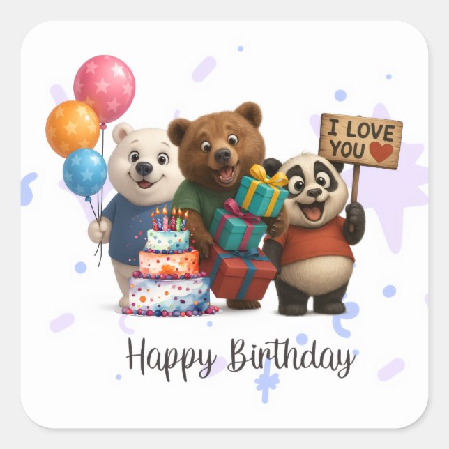 Carré Joyeux Anniversaire Ours & Sticker Panda (Devant)