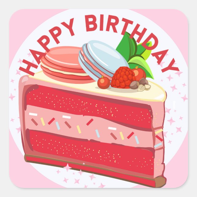 Carré Joyeux Sticker au gâteau d'anniversaire (Devant)