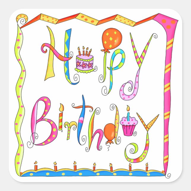 Carré Joyeux Sticker d'anniversaire (Devant)