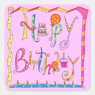 Carré Joyeux Sticker rose Anniversaire