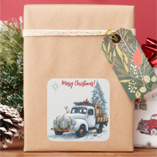 Carré Joyeux Sticker Vintage Camion de vacances de Noël