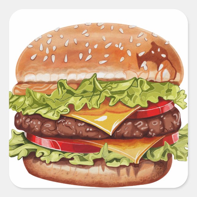 Carré Juicy Double Cheeseburger Sticker – Realistic Burg (Devant)