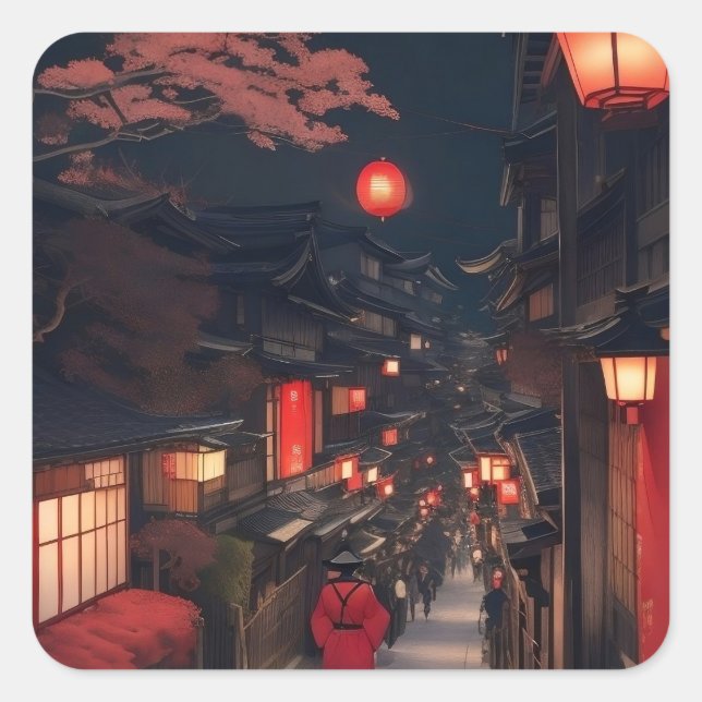Carré Kyoto Night Lanterns Sticker (Devant)