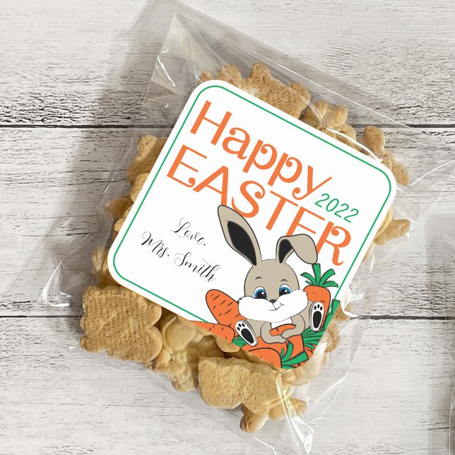 Carré Lapin de Pâques avec Carottes Sticker Cadeau & Éti (Créateur téléchargé)