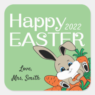 Carré Lapin de Pâques avec Carottes Sticker Cadeau & Éti