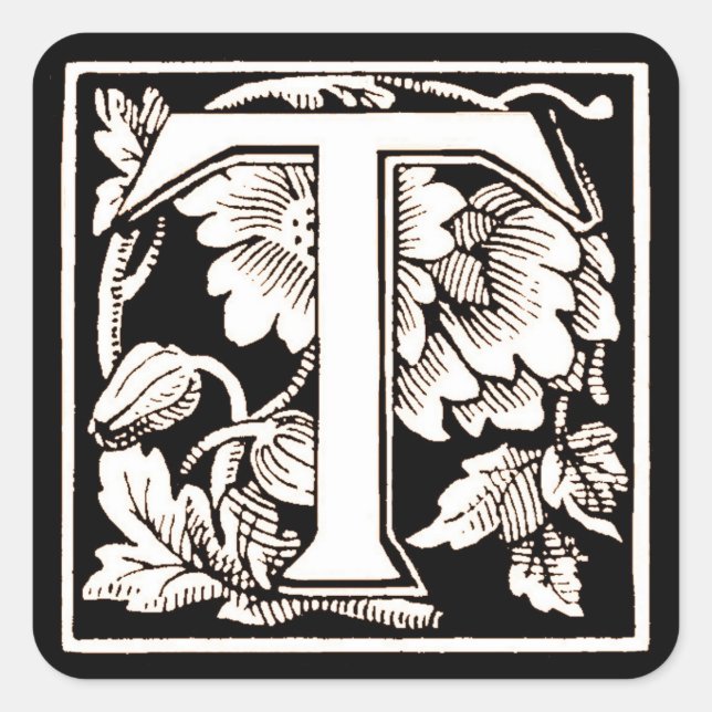 Carré LETTRE Florale "T" - Sticker (Devant)