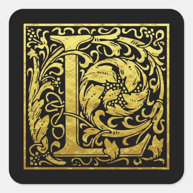 Carré LETTRE L PREMIÈRE LETTRE Sticker en or Faux (Devant)